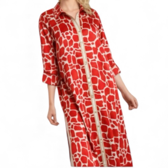 Umgee Tops - Umgee Giraffe Print Dress or Duster in Cranberry Burgundy Red